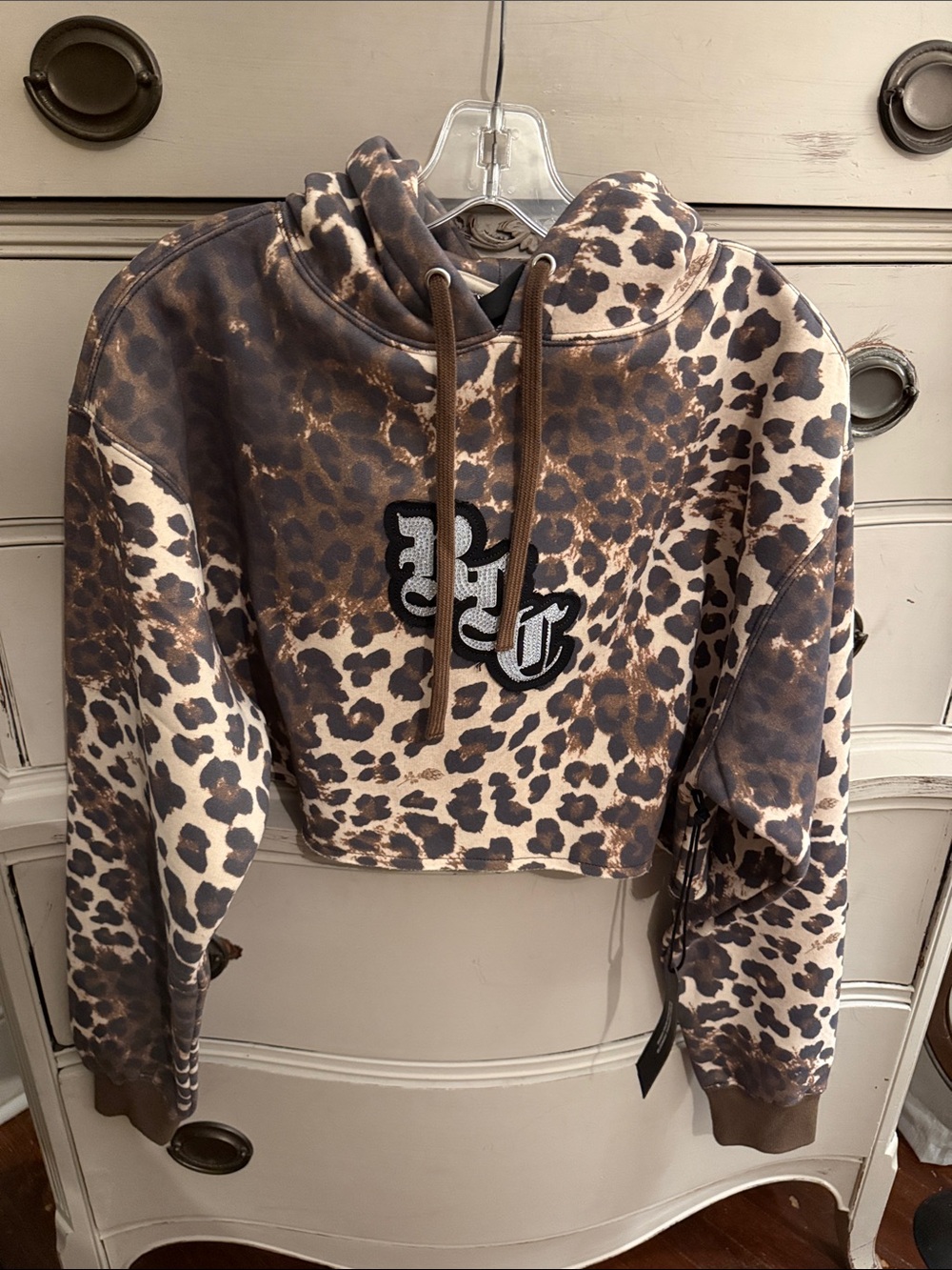 Civil Regime Leopard/Cheetah Print Cropped Hooded Sweatshirt S NWT